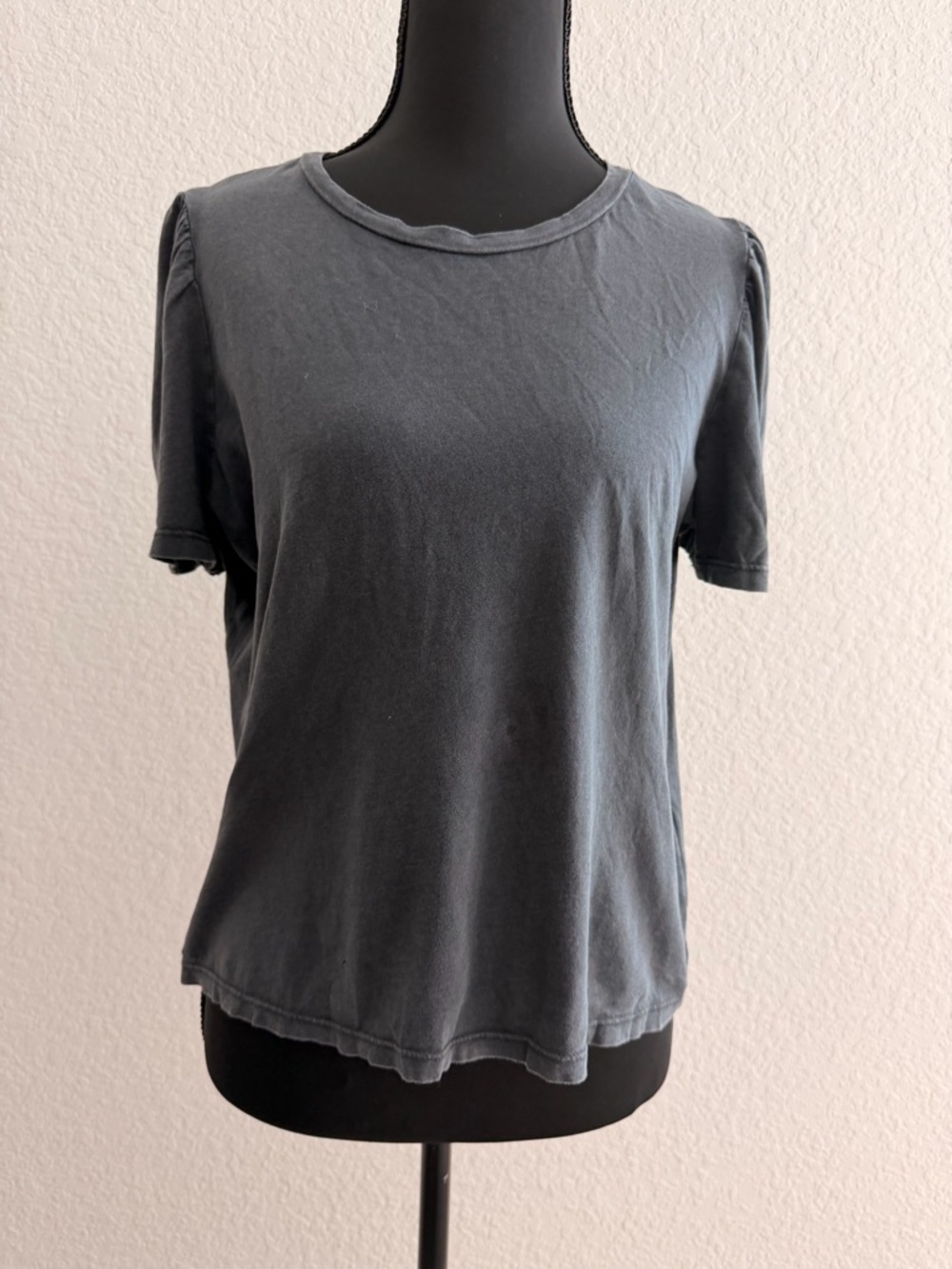 ZARA Washed Black Distressed Crewneck Tee | Short Sleeve Grunge Style T-Shirt